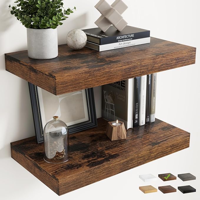 24 Inch Floating Shelves for Wall 2 Pack, Easy Install Engineered Wood Storage by Marsmiles
