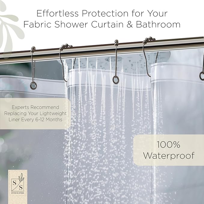 Stitch & Stone Shower Curtain Liner, Premium Medium Weight Durable Waterproof - Image 5