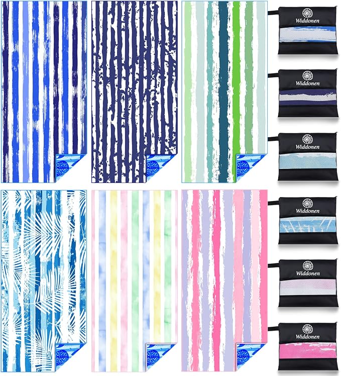 6 Pack Lightweight Thin Microfiber Beach Towel Sand Free Quick Dry Absorbent by WIDDONEN