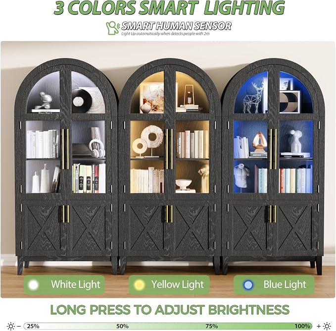 74.8”H Arched Storage Cabinet, 5-Tier Arched Kitchen Pantry - Image 3