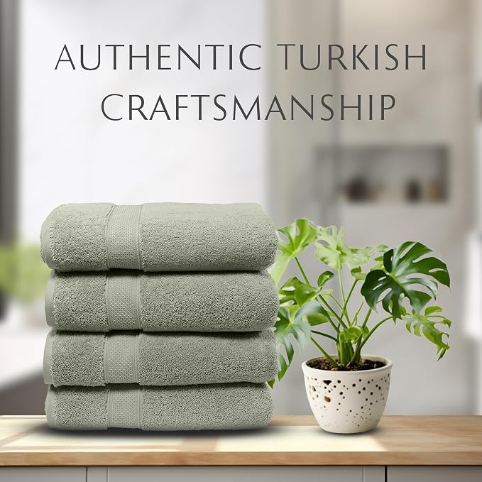MAURA Sage Extra Large Turkish Cotton Luxury Bath Towels Set of 4. Ultra-Soft - Image 6