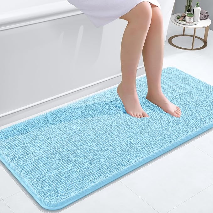OLANLY Bathroom Rugs 47x20, Extra Soft Absorbent Chenille Bath Rugs, Rubber by OLANLY