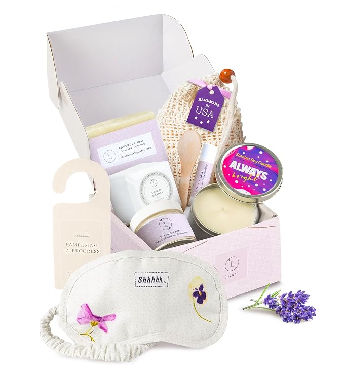 Lizush Luxury Spa Gifts for Women – 7 Piece Lavender Gift Set by Lizush