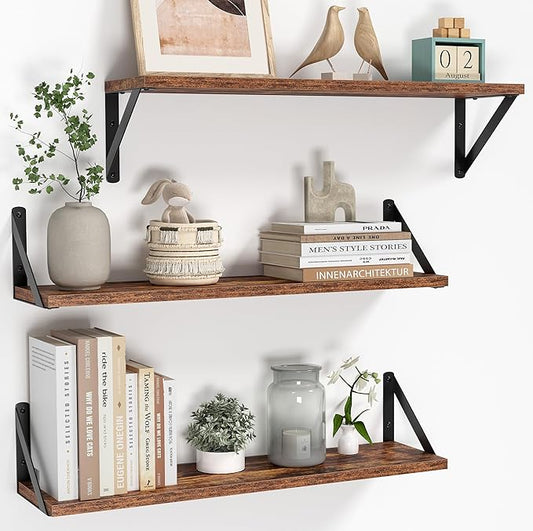 Heimlove Floating Shelves for Wall, 24 Inch Long Wood Floating Shelves Set of 3 by Heimlove