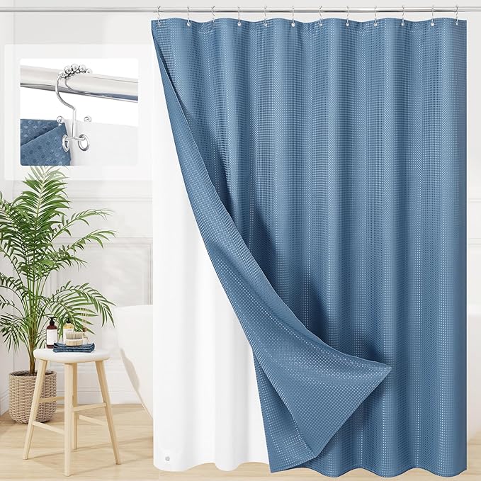 3 in 1 Long Moonlight Blue Shower Curtain Set-72 W x 78 H, Modern Waffle and by Unknown
