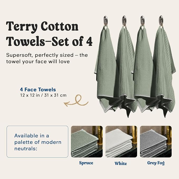 ONSEN Terry Cotton Waffle Face Towel Set – 4 Pack Luxury Cotton Face Towels - Image 4