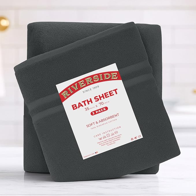 RIVERSIDE Pack of 2 Extra Large Bath Sheets 35 x 70 Inches - Image 6