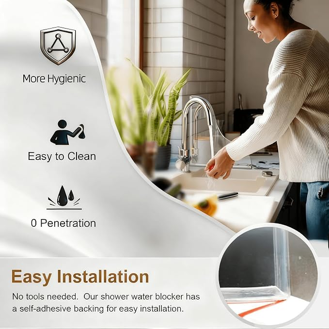 Shower Splash Guard Set, Waterproof Self-Adhesive Shower Corner Splash Panels - Image 3