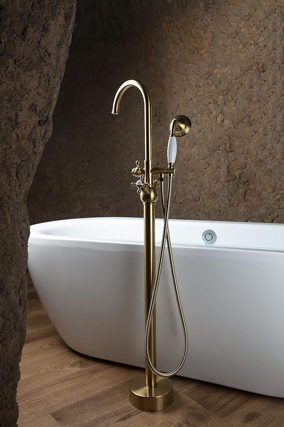 SITGES Solid Brass Freestanding Bathtub Faucet, Bathroom Floor Mount Tub Filler - Image 2