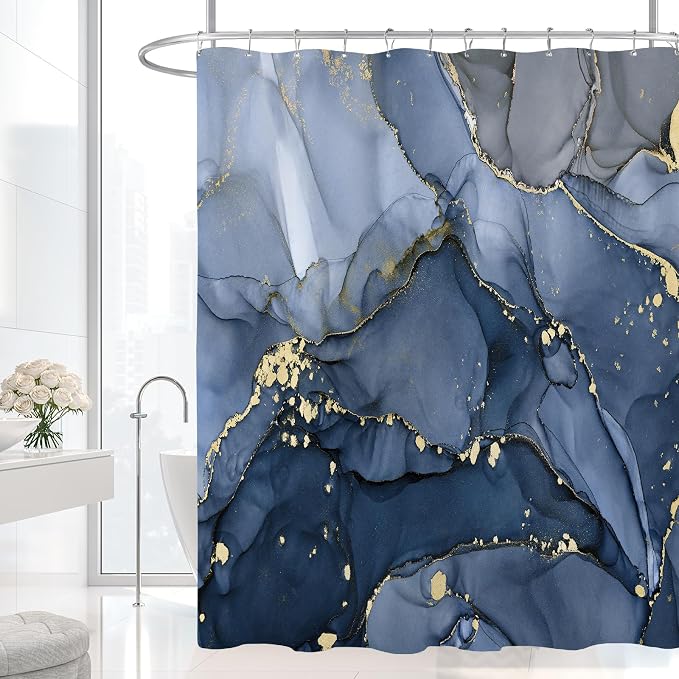 Small Stall Marble Shower Curtain 36 x 72 Inch, Half Narrow Abstract Modern - Image 2