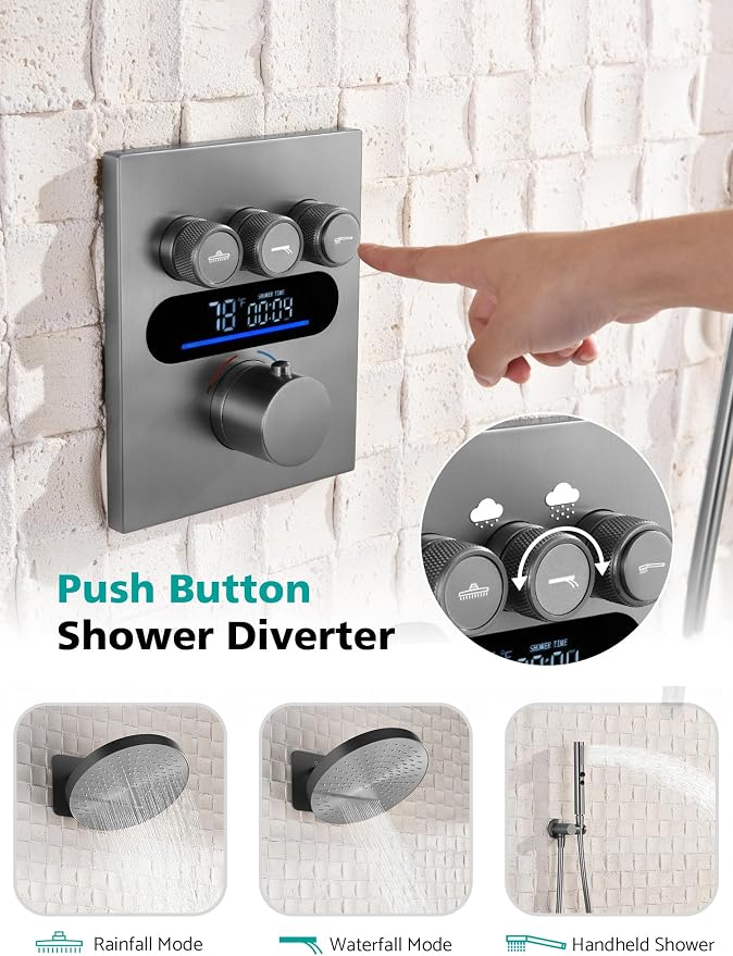 Lefton Shower System in Fahrenheit Display, 13” Overhead Round Rainfall Shower - Image 3