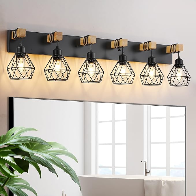 Farmhouse Vanity Light for Bathroom, 6-Light Wood Bathroom Vanity Light - Image 8