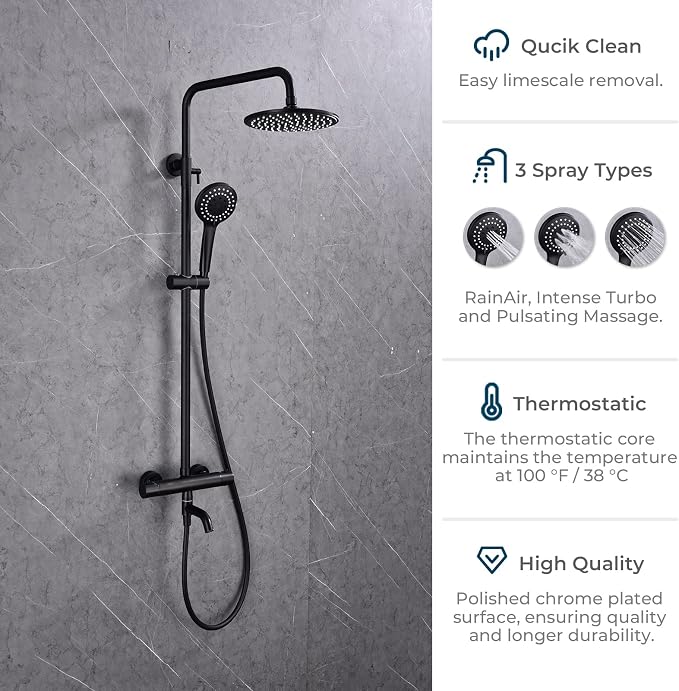 3-Function Thermostatic Outdoor Shower Faucet Set, Exposed Pipe Wall Mount - Image 4