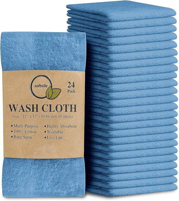 Softolle 100% Cotton Washcloths 24 Pack Soft, Highly Absorbent Washcloth by Softolle