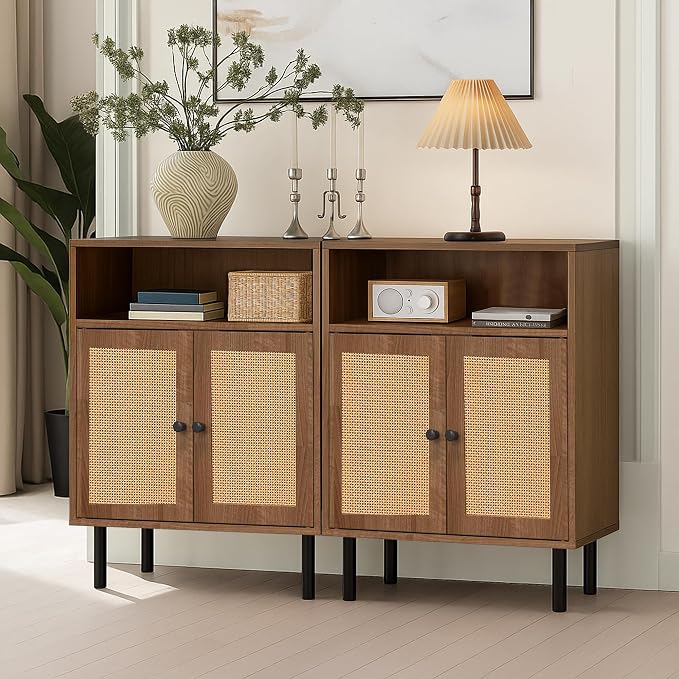 Rattan Storage Cabinet, Boho Accent Cabinet - Image 6