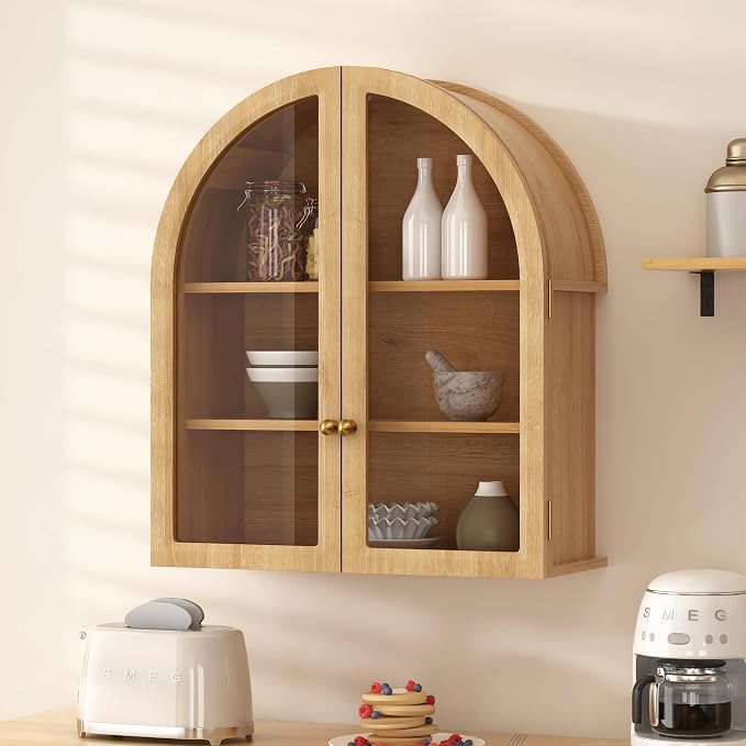 Small Arched Bathroom Wall Cabinet Modern Wooden Medicine Cabinet - Image 5