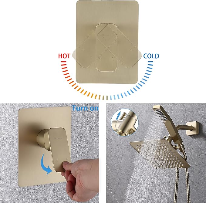 All Metal Shower Faucet Set, Dual Square Shower Head System - Image 4