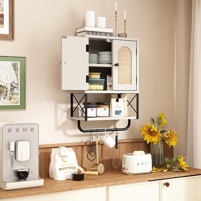RUSTOWN Rattan Bathroom Wall Cabinet, Boho Over The Toilet Storage Cabinet - Image 9
