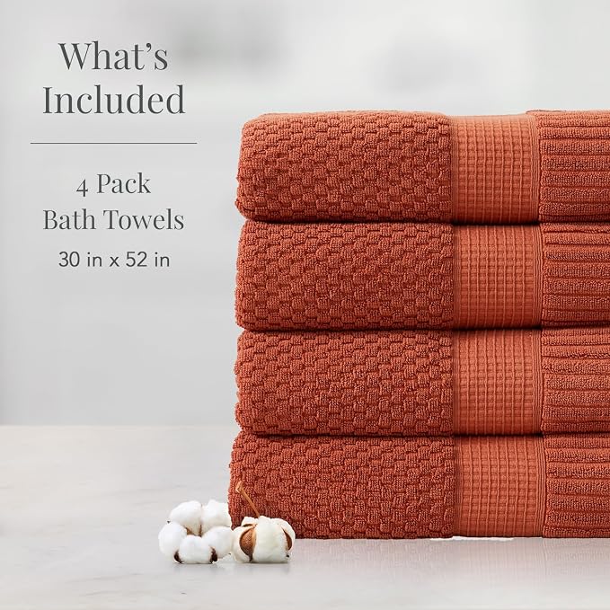 NY Loft 100% Cotton 4 Pack Bath Towel Set| Super Soft & Absorbent Quick-Dry - Image 2