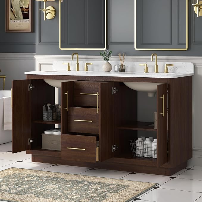 60 Inch Bathroom Vanity with Double Sink, Solid Wood Frame with Engineered - Image 5