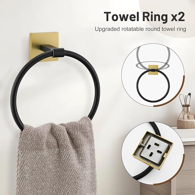 10 Pieces Black Gold Towel Bar Set, 23.6 Inch Bathroom Accessories Set SUS304 - Image 3