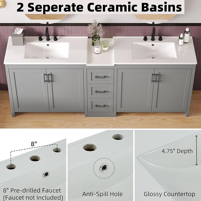 84" Double-Sink Bathroom Vanity - Image 6