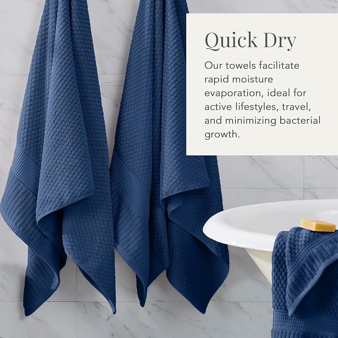 NY Loft 100% Cotton Towel Set 6 Piece Towel Set | Navy Bath Towels | Absorbent - Image 3
