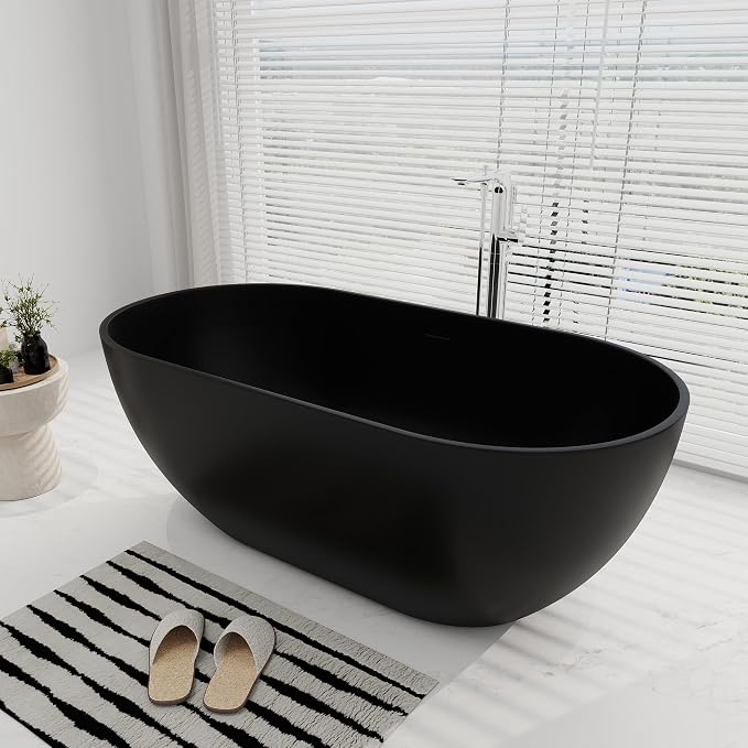 SJ STAR&JANE 59" Solid Surface Freestanding Bathtub Oval Stone Resin Soaking - Image 2