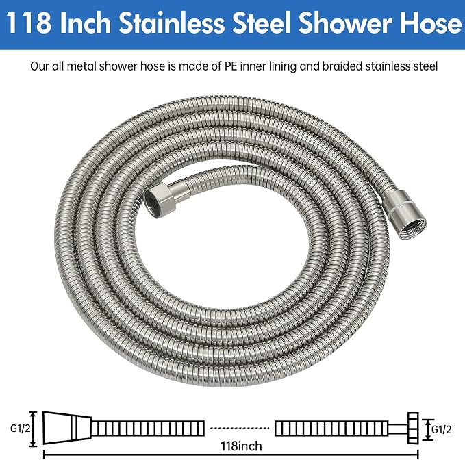 RUMOSE 118 inches Shower Hose Shower Head Extension Tube Extra Long Stainless - Image 6