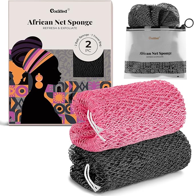 CORATED African Net Sponge Authentic, Shower Loofah Exfoliating Bath Sponge by CORATED