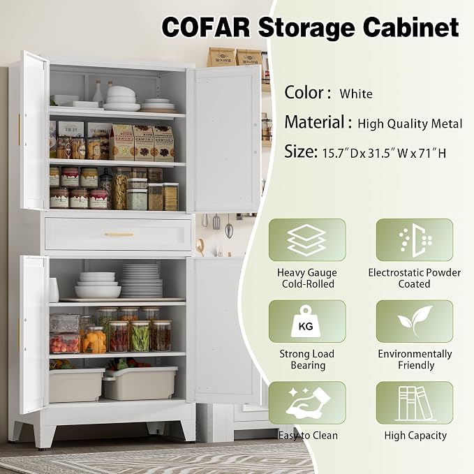 COFaR 71" Tall Kitchen Pantry, Farmhouse Storage Cabinet - Image 5