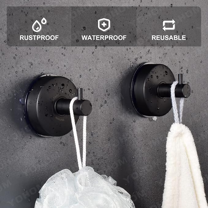 YOHOM Suction Cup Hooks Shower Towel Holder Stainless Steel Vacuum Bathroom - Image 3