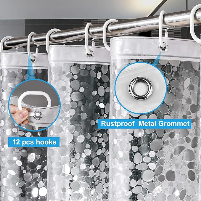 UFRIDAY Long Shower Curtain Liner 72 x 78 Inch, Thick EVA Waterproof Weighted - Image 3