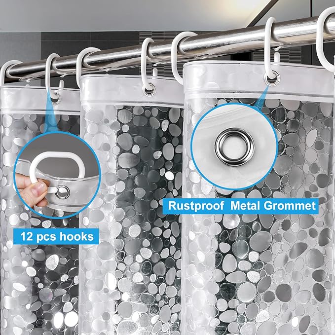 UFRIDAY Clear Shower Curtain 48 x 72 inches, 3D Cobblestone Stall Shower - Image 3