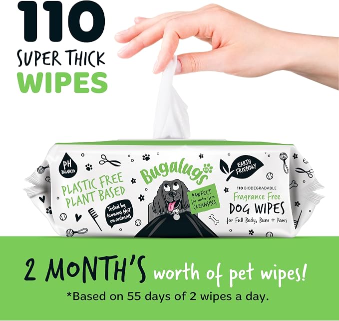 BUGALUGS Dog Wipes, 100% Plastic Free Biodegradable pet Wipes - Image 3