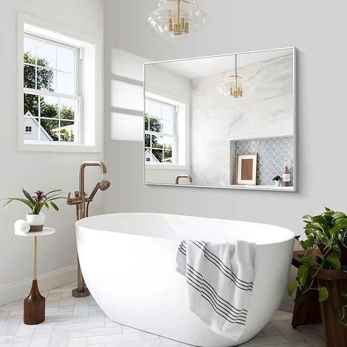BONEWEI Silver Bathroom Mirror, 40x48 inch Wall Mirror - Image 4