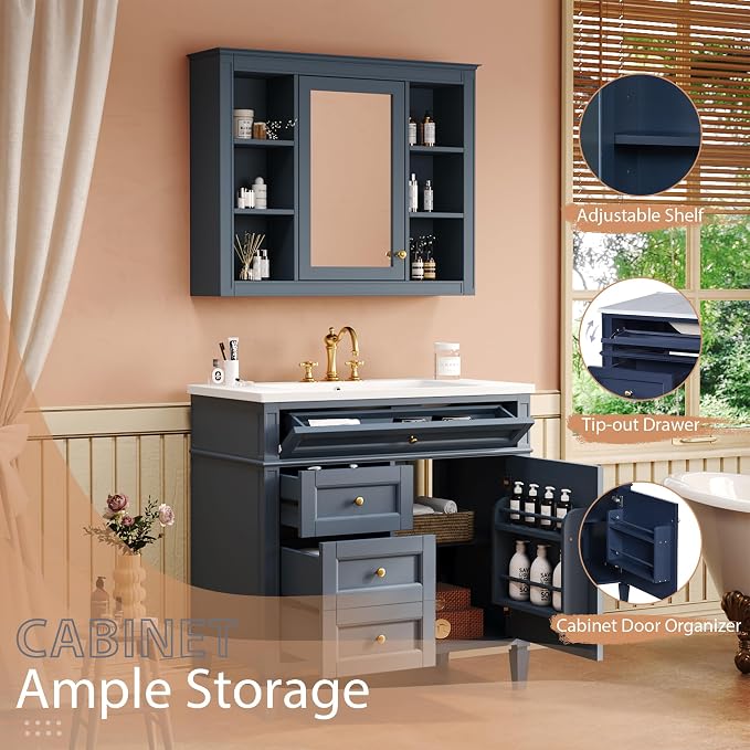 36" Bathroom Vanity with Matching Medicine Cabinet, Modern Sink Storage Cabinet - Image 3