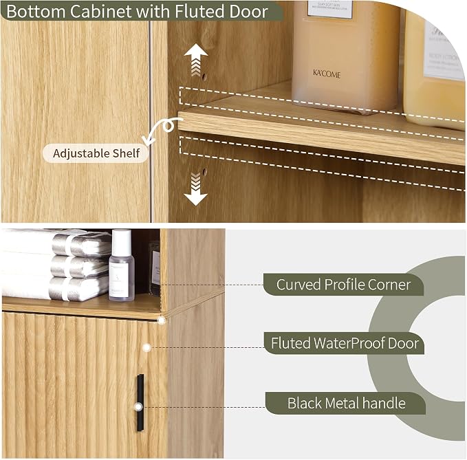 68" Tall Bathroom Storage Cabinet, Narrow Fluted Tower Cabinet - Image 4