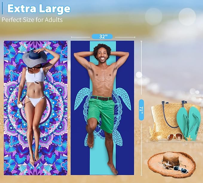 4 Pack Microfiber Thin Lightweight Beach Towel Oversized 71x32 Extra Large Sand - Image 3