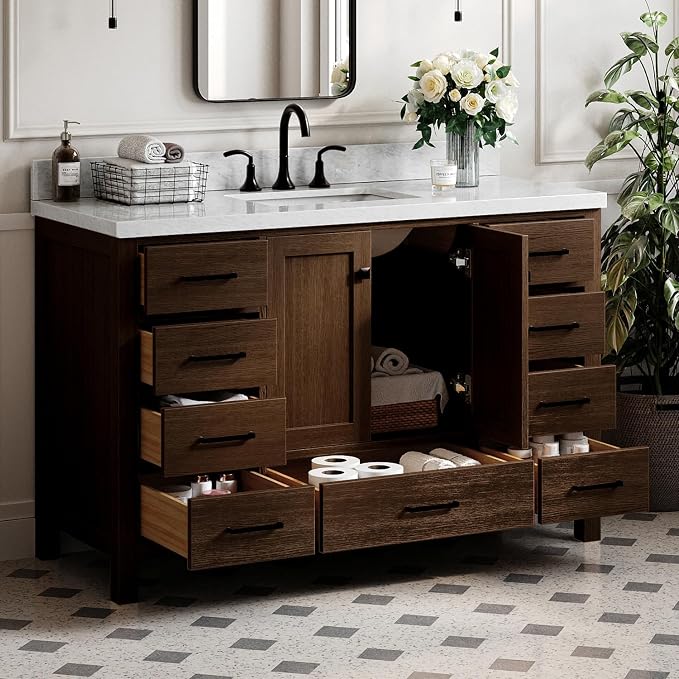 ARIEL Cambridge 55 Inch Single Rectangle Sink Bathroom Vanity - Image 2