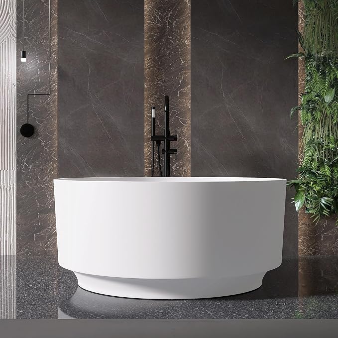 49'' Round Soaking Bathtub Resin Stone Freestanding Bathtub Soaking Deep Tub by MEDUNJESS