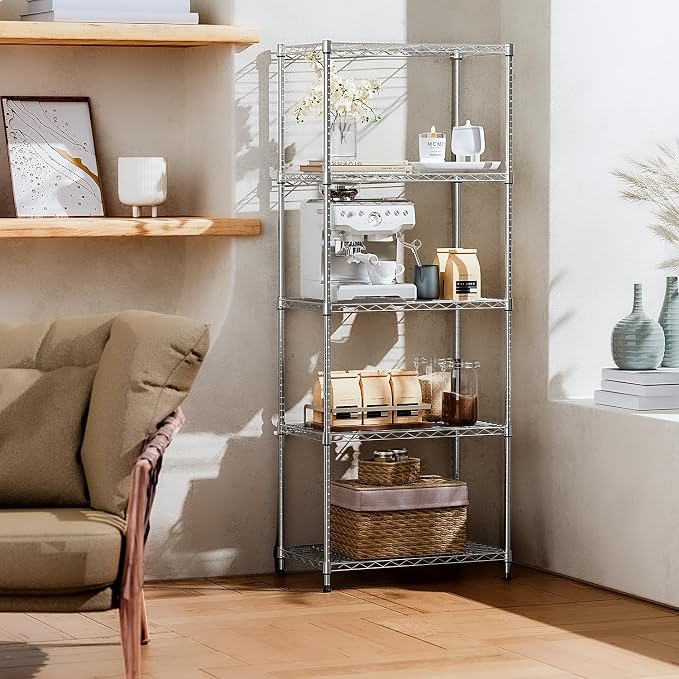 IZEUK 5-Tier Chrome Metal Storage Shelves, Adjustable Wire Shelving Unit - Image 2