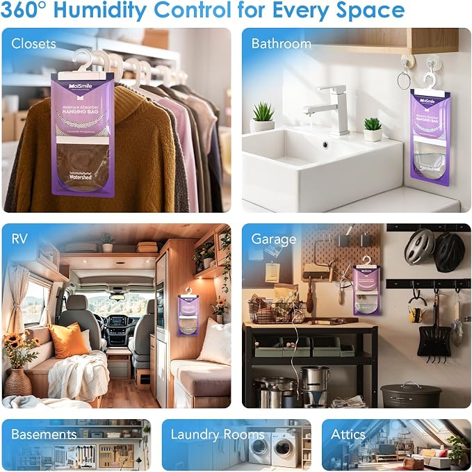 Moisture Absorbers 30 Pack Lavender Fragrance, Hanging Closet Dehumidifier Bags - Image 8