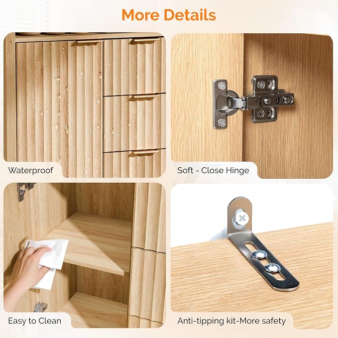 VINGLI Fluted Bathroom Floor Storage Cabinet - Image 8