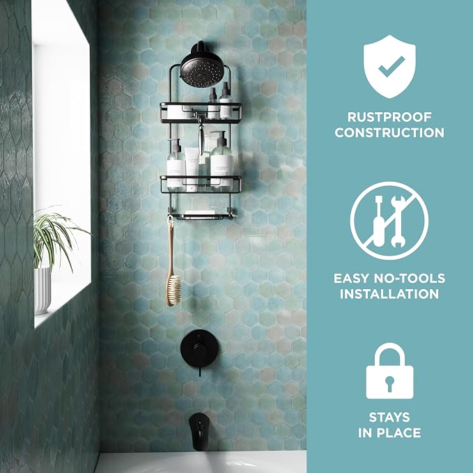 Zenna Home Rustproof Hanging Shower Caddy, Over the Shower Head Caddy - Image 2