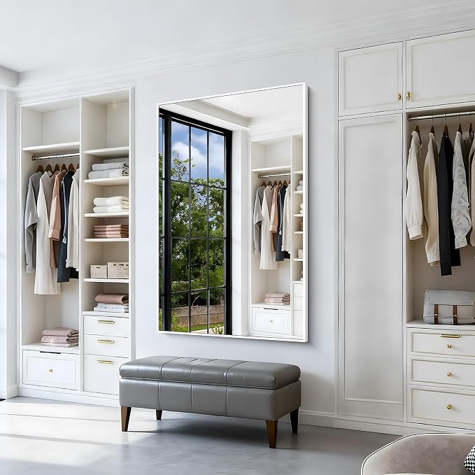 BONEWEI White Bathroom Mirror, 55x36 inch Wall Mirror - Image 4