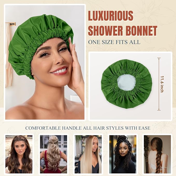 Reusable Shower Cap for Women, Stylish Large Waterproof Shower Bonnet Washable - Image 4