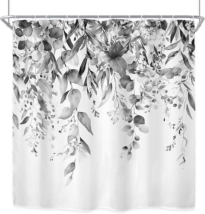 Riyidecor Black White Eucalyptus Shower Curtain - Image 8