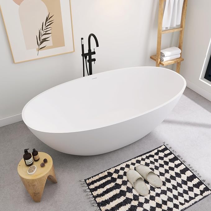 SJ STAR&JANE 71" x 35" SJ STAR&JANE Solid Surface Freestanding Bathtub Stone - Image 2