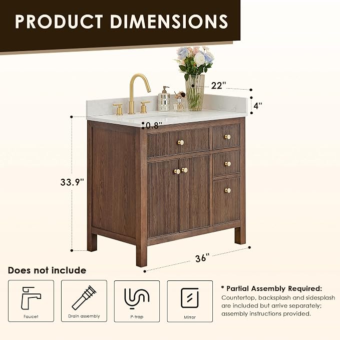 ALTAIR 36 Bathroom Vanity with Sink Mordern Freestanding Single Vanities Large - Image 2